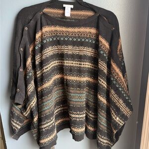 J. Jill Black and Tan Knit Poncho